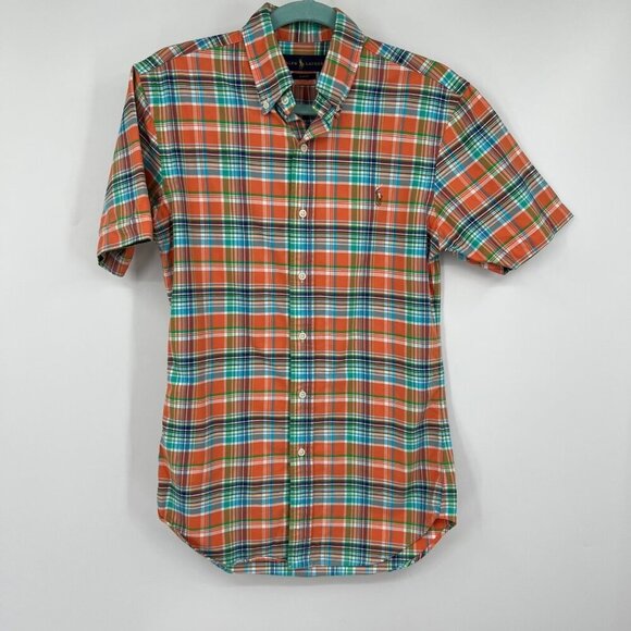 Polo Ralph Lauren Shirt Blue orange plaid Check colored embroidered Pony Mens si - Picture 1 of 11